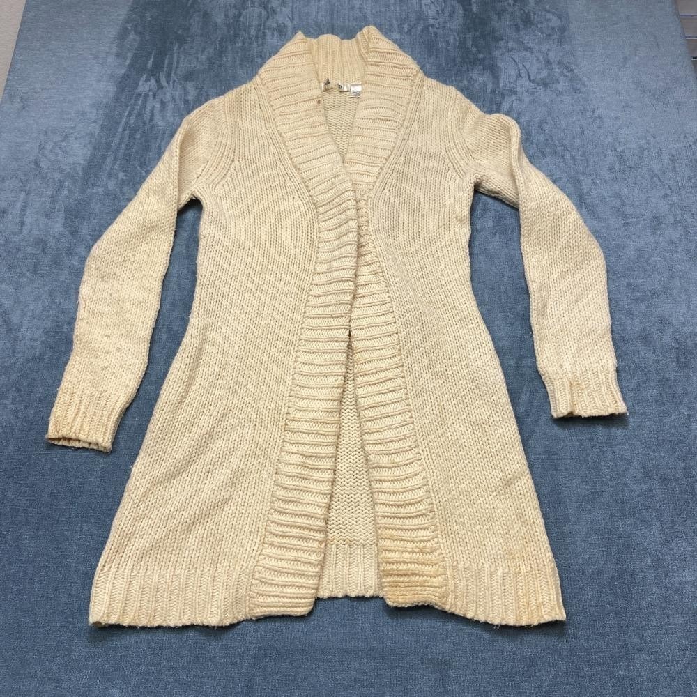 Old Navy Cardigan Sweater Women Medium Beige Wool Winter Crochet Knit Open Front